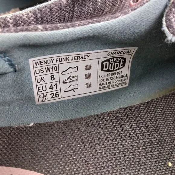 Hey Dude Wendy Funk Jersey Shoes Charcoal Gray & Light Mauve Women's Size 10 - Picture 11 of 12